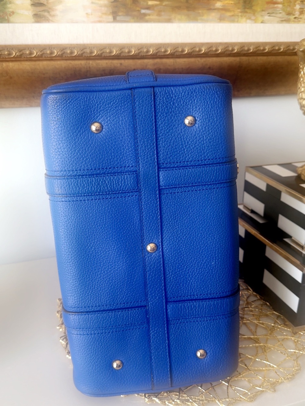 MCM Royal Blue Leather Bowling Bag with Gold Hardware - Picture 3 of 10